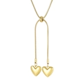Gouden hart-slangketting met verstelbare schuifkraal en dubbele hartvormige hangers - Goud (KN202588-Z)
