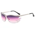 Fashion flame-shaped frameless sunglasses with purple gradient lenses and silver metal frames - Grey Purple Gradient Lens