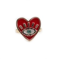 Goldener Herzring mit Evil Eye Motiv, roter Emaille und bunten Zirkonia Steinen - Einstellbar Offen / Rot