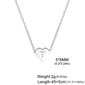 Minimalist stainless steel heart pendant necklace with engraved letter T in silver finish - Letter T