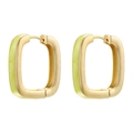 Colorful geometric square hoop earrings in gold metal with light green enamel finish - Green