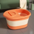 Collapsible orange foot bath basin with portable handle and deep soaking massage design - Orange (With Lid)