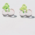 Pink acrylic cherry pendant with green leaves for DIY handmade jewelry crafting - Pink Cherry