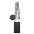 Black pebbled leather crossbody phone bag with geometric jacquard strap and coin pouch - Shoulder Bag Set / Black