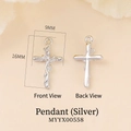 Silver floral cross pendant 16x9mm showing front and back design details - White Gold