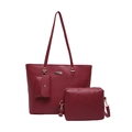 Conjunto de tres bolsos tote color burdeos en piel sintética granulada para mujer moderna - Set de 3 piezas / Rojo