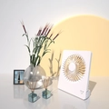 White minimalist portable desktop USB fan with matte square frame and round grille - Pearl White