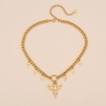 Collana a catena cubana in acciaio inossidabile dorato con croci e ciondolo ali d'angelo - Croce