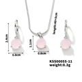 Parure de bijoux argentés avec pendentifs en cristal rose rond pour collier et boucles - Rose/Argent