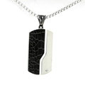 Collana da uomo in acciaio con ciondolo nero a trama screpolata e piccolo cristallo - Nero Acciaio Solo Ciondolo (Senza Catena)