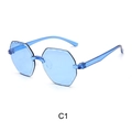 Rimless octagonal sunglasses with blue jelly lenses and wavy engraved edges - Light Blue