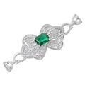 Fermoir nœud en argent avec gemme rectangulaire verte et pavé de cristaux brillants - Platine avec Zircon Vert (VK216)