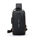 Men's anti-theft crossbody bag with TSA lock and USB charging port in black and bronze - Black and Brown