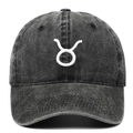 Washed cotton Taurus zodiac embroidered baseball cap in charcoal grey with curved brim - Black
