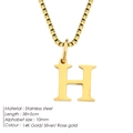 14K Gold plated stainless steel H initial pendant necklace with box chain - Letter H / Gold