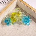 Colorful plumeria claw clip with yellow and blue gradient flowers for vacation hair styling - Triple Flower Gradient Blue