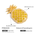 18K gold plated stainless steel pineapple pendant with yellow rhinestones and dimensions - PJ92419-Rhinestone Pineapple