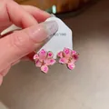 Pink enamel flower stud earrings crafted in 925 silver with elegant golden accents - 10# Silver Needle-Gold-Pink