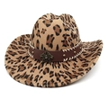 Dettaglio cappello da cowboy leopardato con cinturino in pelle e fibbia a stella - M (56-58cm) / Parte Superiore Dritta Stampa Leopardata