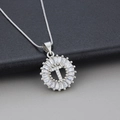 Silver-tone necklace with letter T pendant and radiating zircon stones on box chain - Letter T / Silver