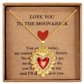 Vintage heart ruby crown pendant necklace in golden finish within a gift box - Radial Pattern Red Heart Style (SL015)