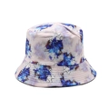 Detail of floral bucket hat with watercolor print and reinforced stitching on the brim - One Size / Blue and Purple Watercolor Floral (09)