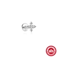 925 Sterling silver screw-back stud earring with cross design and zircon stone inlay - US Size 6 / White Gold