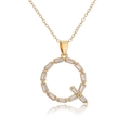 Detail of 18K gold plated copper necklace featuring a zircon encrusted letter Q pendant - Letter Q