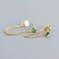 Gold chain stud earrings with emerald green rectangular gemstone charms for women - Gold (Green Zirconia)