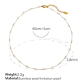 Elegant gold stainless steel necklace with 3.8mm pearls and adjustable extension chain - XL267 White Pearl Gold Necklace