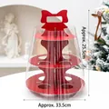 Espositore per cupcake natalizio rosso a 3 livelli con coperchio trasparente e fiocco - Torre di Natale Rossa con Bordo Set