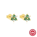 Elegant gold S925 silver stud earrings with green gemstones and clear crystals - Gold Multicolor Gemstone Flower