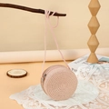 Pink round woven straw crossbody bag for summer beach travel with spiral texture - 12cm / Dusty Pink