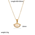 Gold stainless steel teardrop necklace with white inlay and sparkling crystals - Fan-Shaped Mother of Pearl Inlaid Style (TN3500)