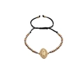 Ethnic style adjustable religious bead bracelet with Virgin Mary pendant in gold finish - Three-color Metal Beads Black Rope