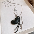 Puppy style beaded necklace with heart leather pendant and key charms in silver finish - Leather Heart Pleated Star Key Knot Braided Rope Necklace