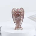 Handmade strawberry crystal resin angel figurine in translucent pink natural stone finish - Strawberry Quartz