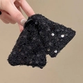 Elegant black acrylic triangle hair claw clip with shimmering sequins and textured fabric - Claw Clip - Black (Sequin Bow)
