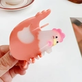 Molla per capelli a forma di gallo in acetato rosa e bianco lucido per donne - Acetato / Gallina