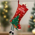 Calza di Natale rossa con albero animato e gambe a strisce per decorazioni festive - Albero di Natale / Rosso