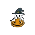 Ghost with wizard hat in pumpkin enamel brooch, Halloween accessory for bags - Wizard Hat Ghost Pumpkin Style (xz3108)