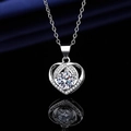 Silver plated heart pendant necklace with large white round zircon and pavé setting - Xl-135 [with Cross Chain]