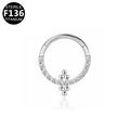 F136 titanium silver hinged ring with sparkling crystals and Five beads jewelry - Silver Diamond Beads Titanium