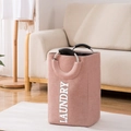 Pink fabric laundry hamper with silver handles and LAUNDRY text for home storage - 32*25*50cm / Pink