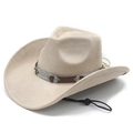 Sombrero de vaquero beige con banda de cuero con tachuelas y barboquejo ajustable - M (56-58cm) / Beige
