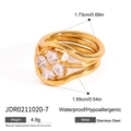 Multi-layer gold stainless steel ring with star-shaped heart zircon flower design - Five Heart Zirconia Star Flower Style (JDR0211020-7)
