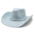 Light blue denim style fedora hat with sparkling rhinestones and wide brim for parties - M (56-59cm) / Light Green