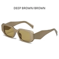 Modern deep brown rectangular fashion sunglasses with wide temples and matte finish - Dark Brown Frame Brown Lens