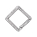 Macro shot of silver square lobster clasp with sparkling zircon pavé for jewelry making - White Gold Square