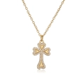 Detailed view of the 18K gold plated cross pendant necklace featuring inlaid zircons - Heart Embellished Cross Style (2056YH)